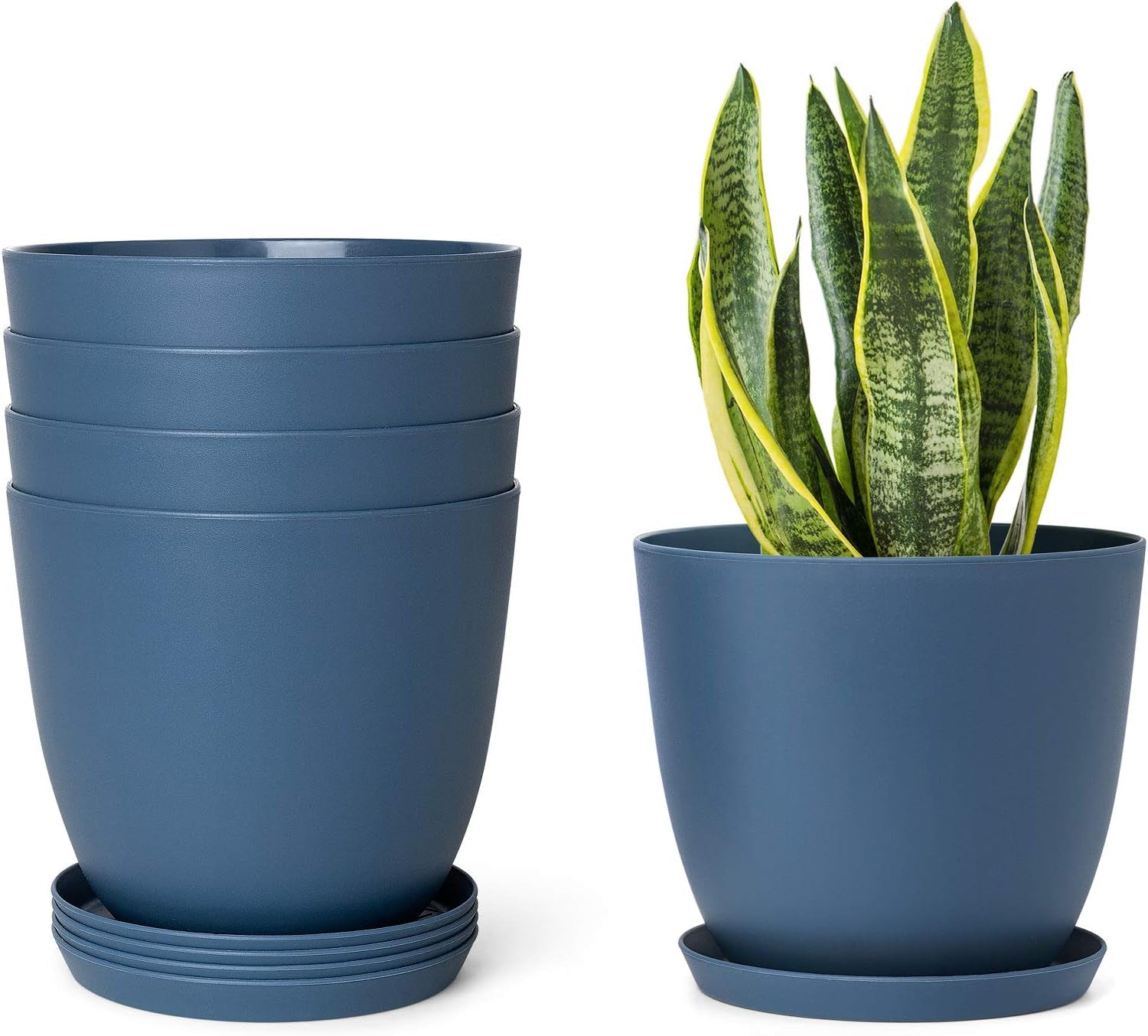 Set of 5 Modern 6.5" Plastic Plant Pots with Saucers and Drainage Holes for Indoor Use - Ideal for House Plants, Herbs, Flowers, and Seedlings