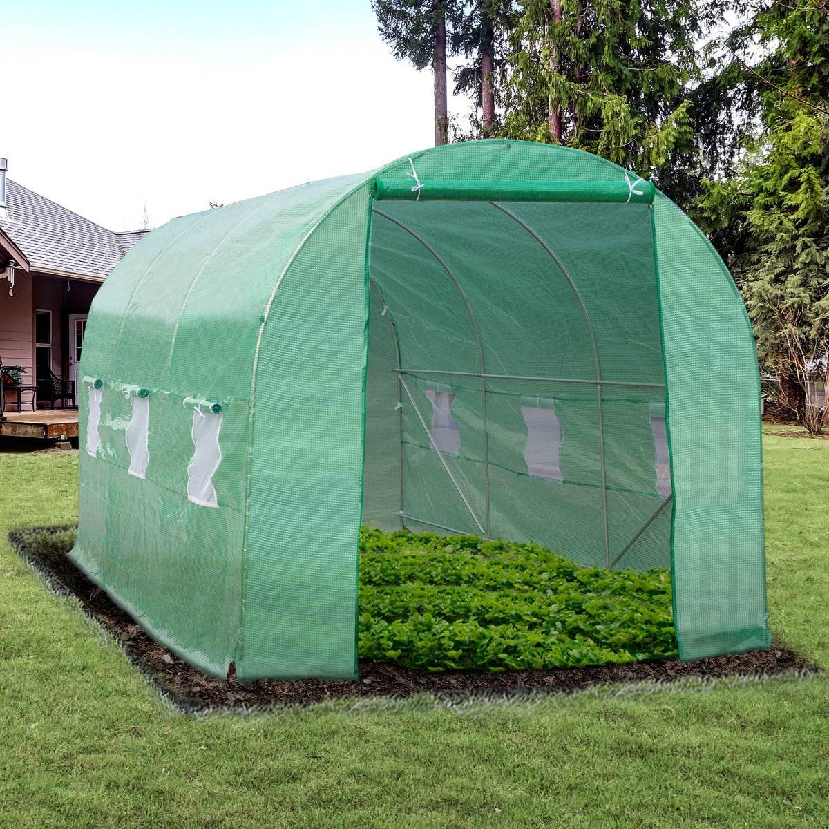 Outsunny 15x6.6x6.6ft Walk-In Greenhouse – Dome Tunnel Plant Seed Warm House for Outdoor Gardening - UrbanSprout