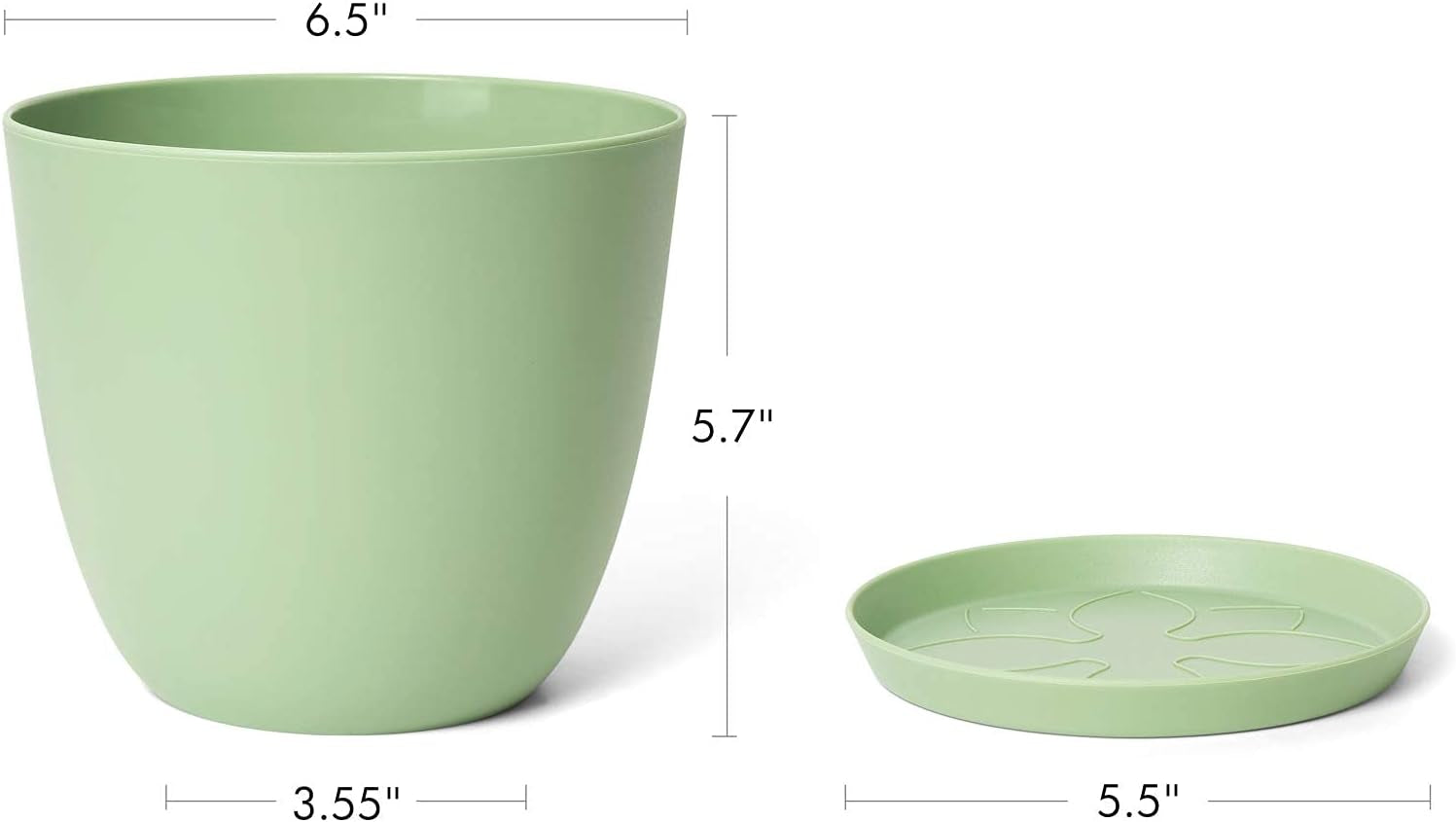 Set of 5 Modern 6.5" Plastic Plant Pots with Saucers and Drainage Holes for Indoor Use - Ideal for House Plants, Herbs, Flowers, and Seedlings