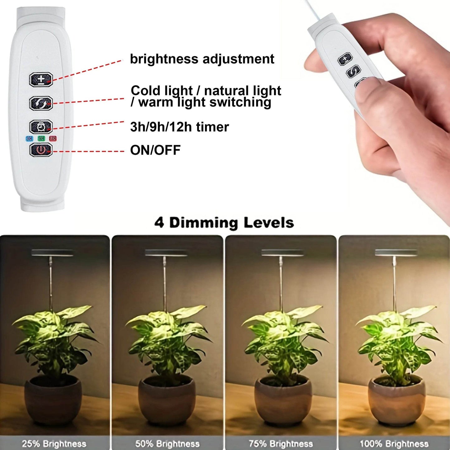 Full Spectrum LED Grow Light – Height & Angle Adjustable, USB Powered with Timer for Indoor Plants - UrbanSprout
