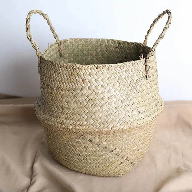 Folding Wicker Basket Storage Organizer – Handwoven Rattan Seagrass for Toys, Laundry, and Plant Pots – Eco-Friendly, Durable, and Stylish for Home and Garden - UrbanSprout
