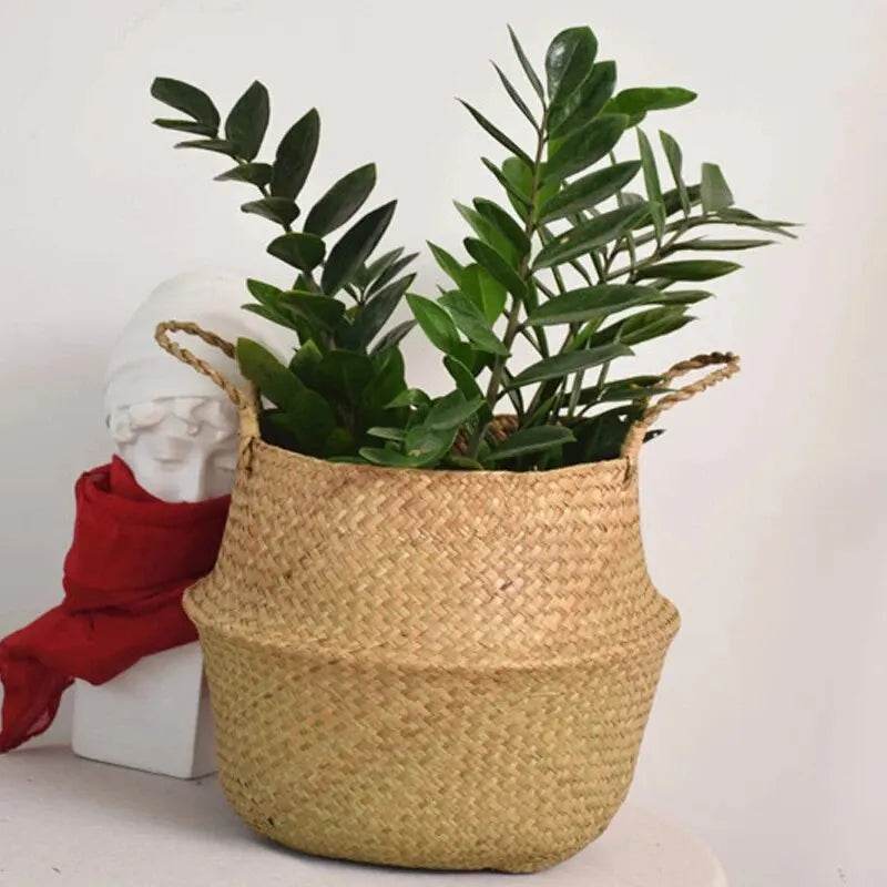 Folding Wicker Basket Storage Organizer – Handwoven Rattan Seagrass for Toys, Laundry, and Plant Pots – Eco-Friendly, Durable, and Stylish for Home and Garden - UrbanSprout