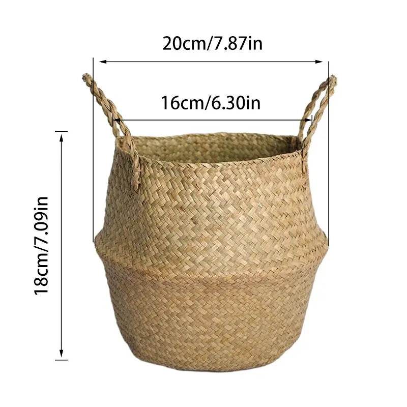 Folding Wicker Basket Storage Organizer – Handwoven Rattan Seagrass for Toys, Laundry, and Plant Pots – Eco-Friendly, Durable, and Stylish for Home and Garden - UrbanSprout