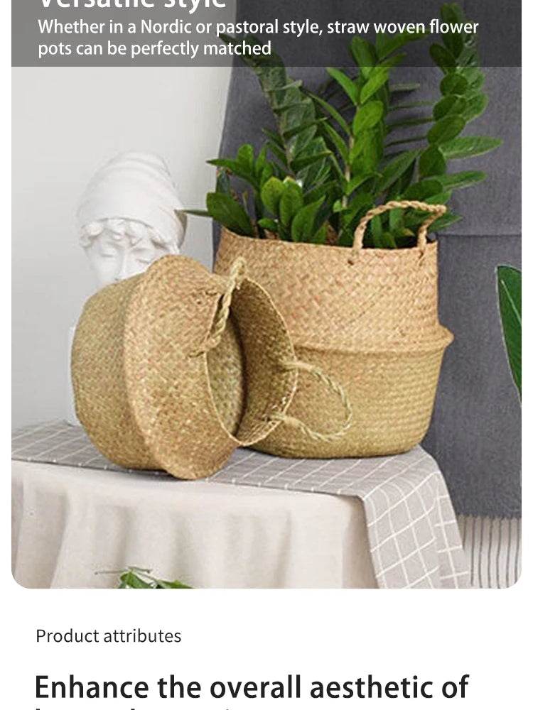 Folding Wicker Basket Storage Organizer – Handwoven Rattan Seagrass for Toys, Laundry, and Plant Pots – Eco-Friendly, Durable, and Stylish for Home and Garden - UrbanSprout