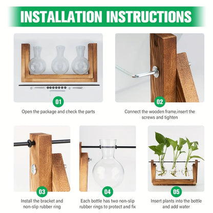 Glass Bulb Planter Wooden Stand