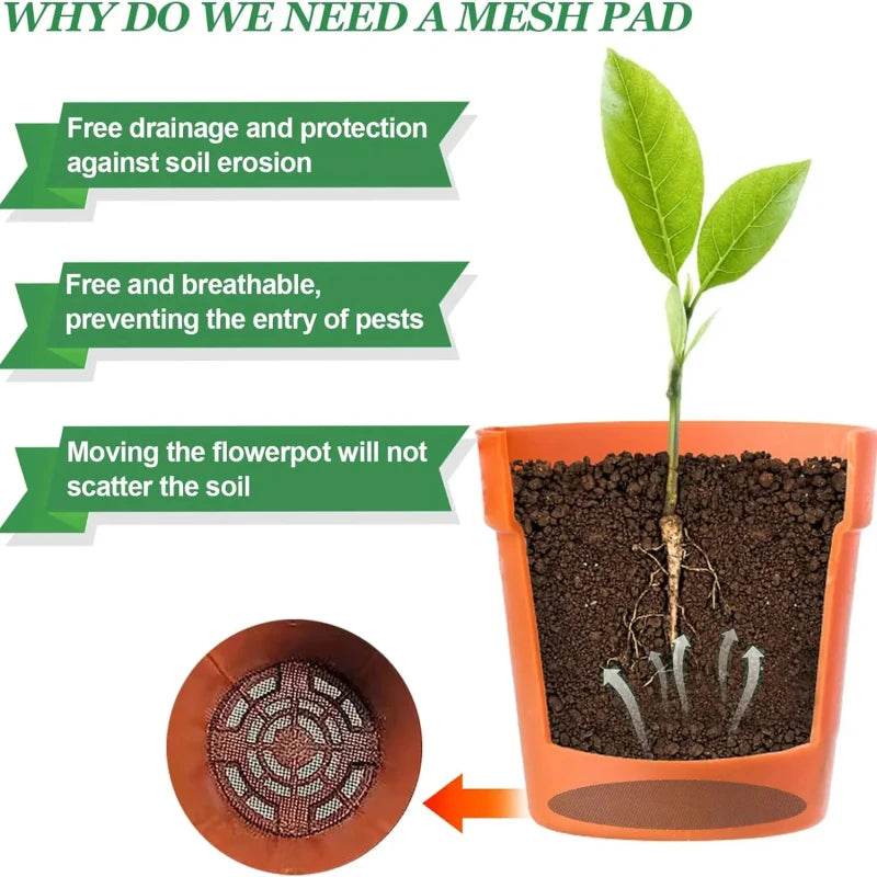 Pot Hole Mesh Pad Mat Grid with Round Drainage Hole Screen - Prevent Soil Loss & Improve Drainage for Bonsai, Flowers, and Plants - UrbanSprout