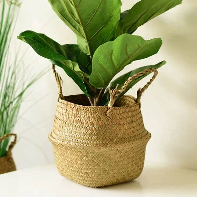 Folding Wicker Basket Storage Organizer – Handwoven Rattan Seagrass for Toys, Laundry, and Plant Pots – Eco-Friendly, Durable, and Stylish for Home and Garden - UrbanSprout