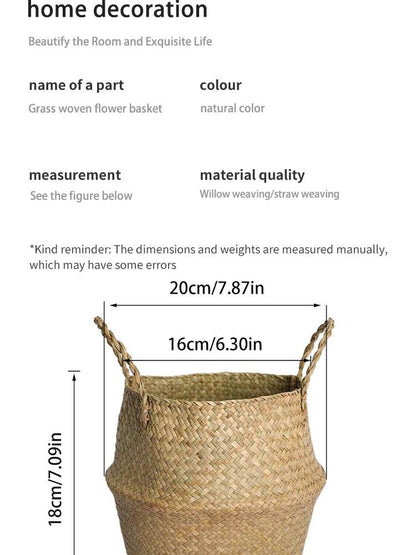 Folding Wicker Basket Storage Organizer – Handwoven Rattan Seagrass for Toys, Laundry, and Plant Pots – Eco-Friendly, Durable, and Stylish for Home and Garden - UrbanSprout