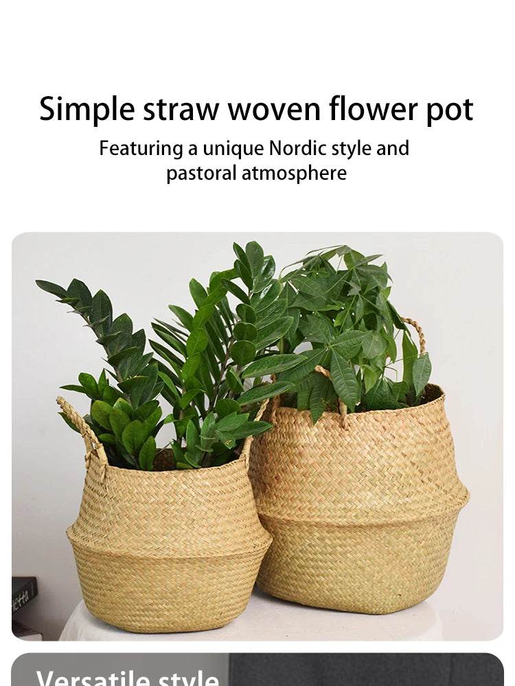 Folding Wicker Basket Storage Organizer – Handwoven Rattan Seagrass for Toys, Laundry, and Plant Pots – Eco-Friendly, Durable, and Stylish for Home and Garden - UrbanSprout