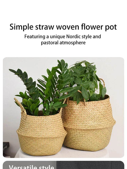 Folding Wicker Basket Storage Organizer – Handwoven Rattan Seagrass for Toys, Laundry, and Plant Pots – Eco-Friendly, Durable, and Stylish for Home and Garden - UrbanSprout