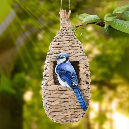 Handwoven Grass Nest Hibiscus Gourd Bird House – Natural & Eco-Friendly