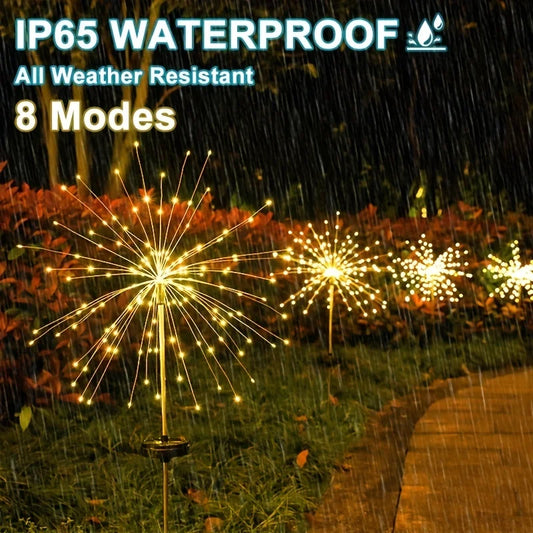 1pc Solar Fireworks Lamp Outdoor Grass Globe Dandelion Flash String Fairy lights 90LEDs -420LEDs For Garden Lawn Holiday Light
