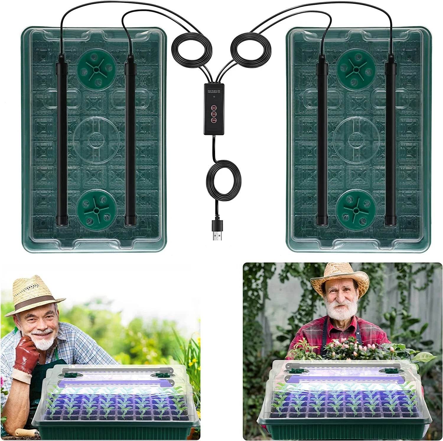 Seed Starter Kit with LED Grow Lights & Timer – 2 Pack, 80 Cells, High Dome Trays - UrbanSprout