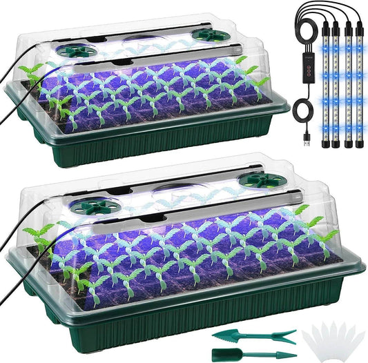 Seed Starter Kit with LED Grow Lights & Timer – 2 Pack, 80 Cells, High Dome Trays - UrbanSprout