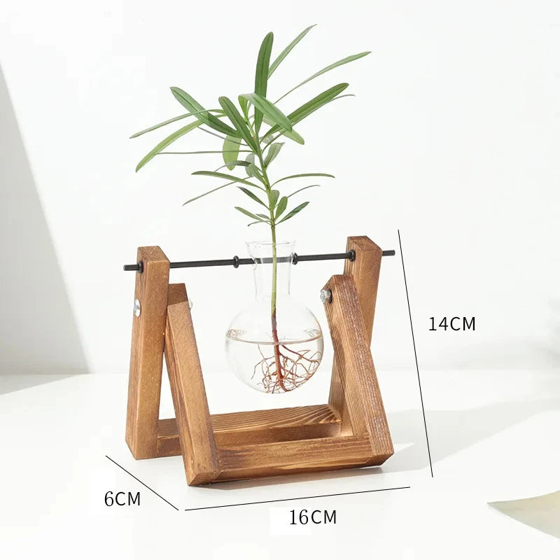 Glass Bulb Planter Wooden Stand