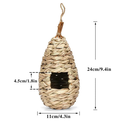 Handwoven Grass Nest Hibiscus Gourd Bird House – Natural & Eco-Friendly