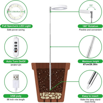 Full Spectrum LED Grow Light – Height & Angle Adjustable, USB Powered with Timer for Indoor Plants - UrbanSprout