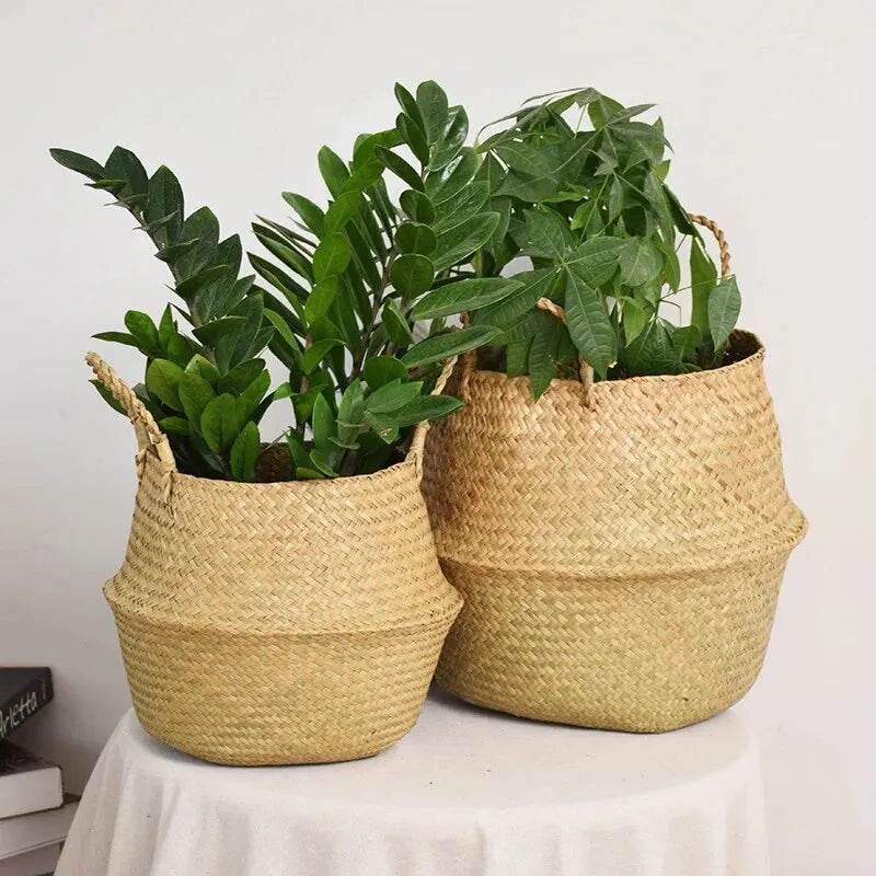 Folding Wicker Basket Storage Organizer – Handwoven Rattan Seagrass for Toys, Laundry, and Plant Pots – Eco-Friendly, Durable, and Stylish for Home and Garden - UrbanSprout