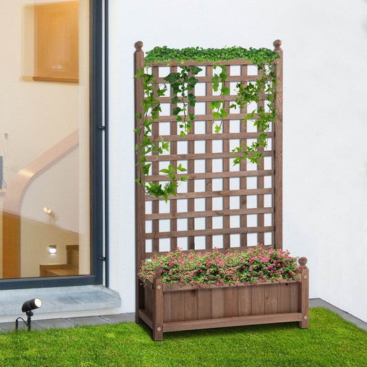 Outsunny Raised Garden Bed with Trellis for Climbing Vines, Wood Garden Planter Box, Freestanding Flower Pot for Indoor & Outdoor Display - UrbanSprout