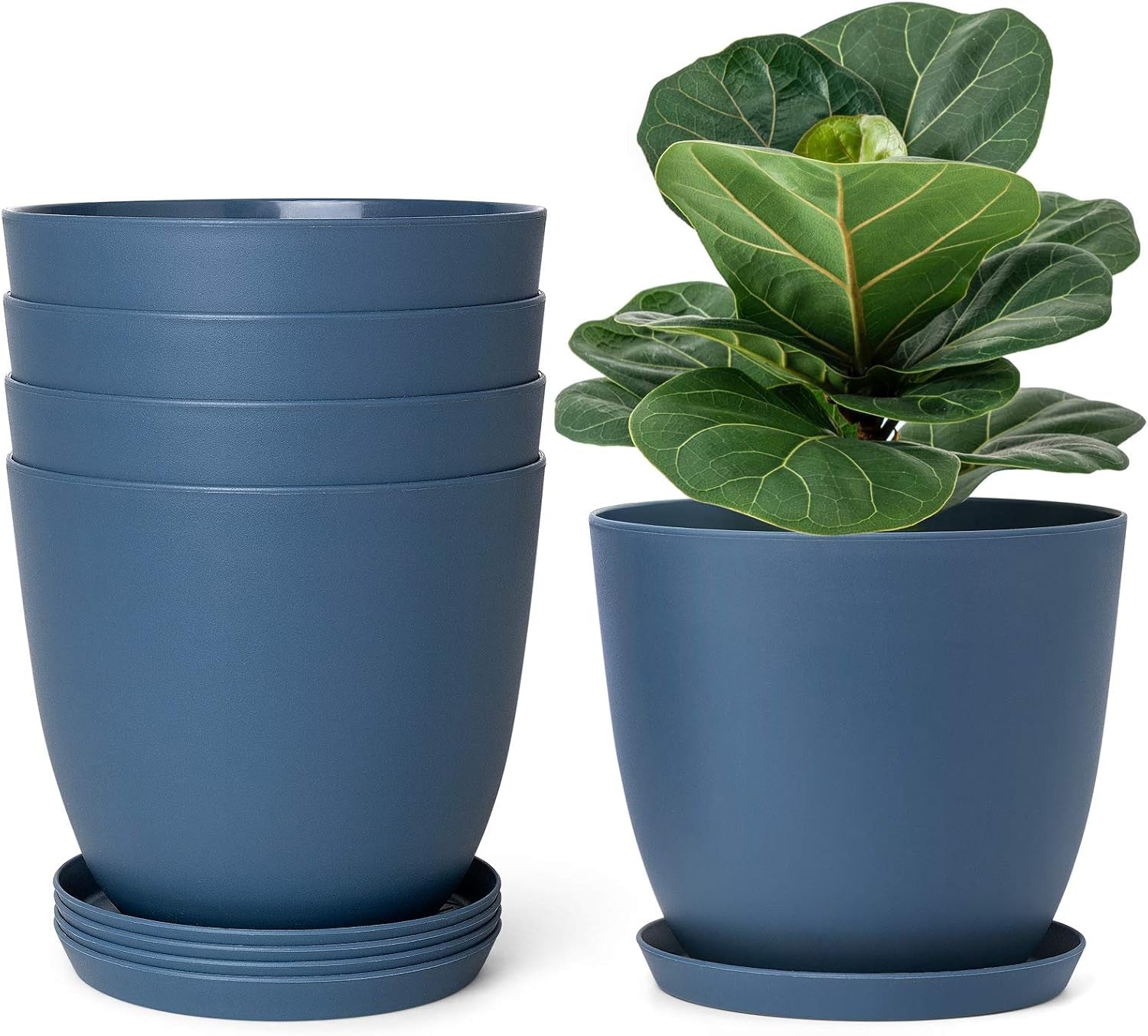 Set of 5 Modern 6.5" Plastic Plant Pots with Saucers and Drainage Holes for Indoor Use - Ideal for House Plants, Herbs, Flowers, and Seedlings