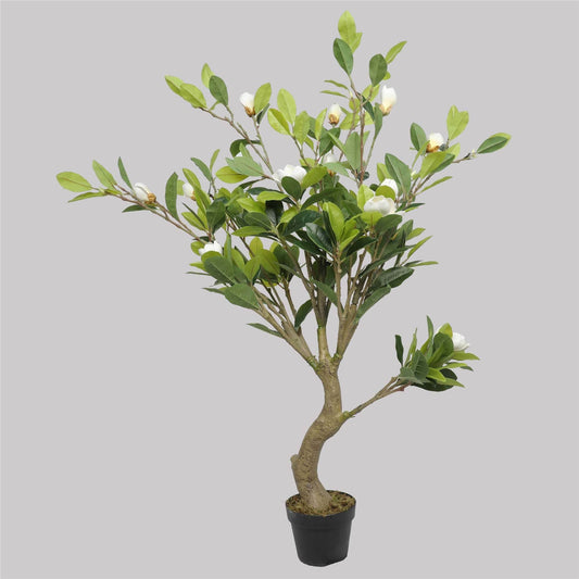Faux Potted Magnolia Tree with Stunning White Flowers | 130cm Artificial Flowering Tree | Realistic Indoor Decor - UrbanSprout