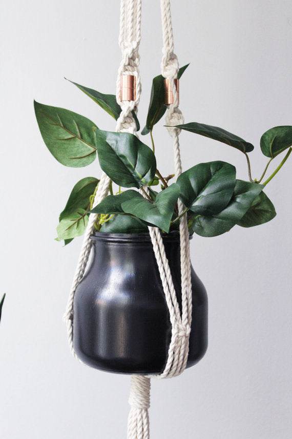 Handmade Macrame Plant Hanger with Copper Accents - 100% Cotton Rope Hanging Planter for Indoor & Outdoor Plants - UrbanSprout