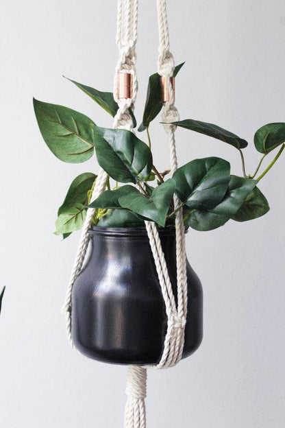 Handmade Macrame Plant Hanger with Copper Accents - 100% Cotton Rope Hanging Planter for Indoor & Outdoor Plants - UrbanSprout