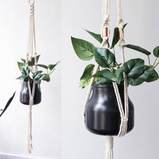 Handmade Macrame Plant Hanger with Copper Accents - 100% Cotton Rope Hanging Planter for Indoor & Outdoor Plants - UrbanSprout