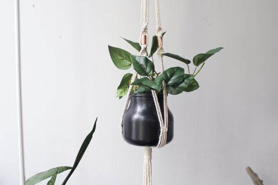 Handmade Macrame Plant Hanger with Copper Accents - 100% Cotton Rope Hanging Planter for Indoor & Outdoor Plants - UrbanSprout