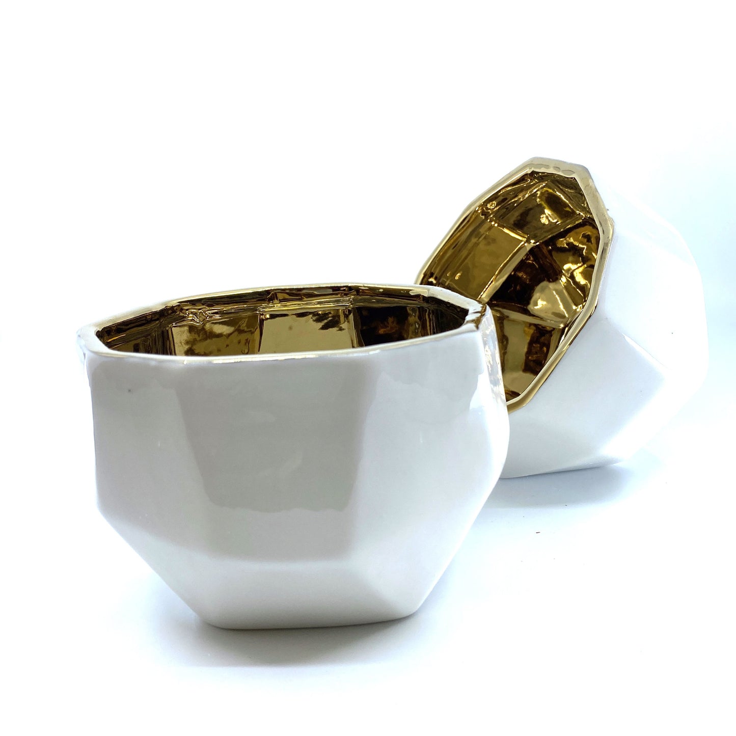 Handmade Elegant White & Gold Ceramic Planter Pot – Stylish Decorative Indoor Plant Pot