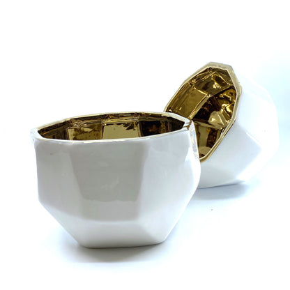 Handmade Elegant White & Gold Ceramic Planter Pot – Stylish Decorative Indoor Plant Pot